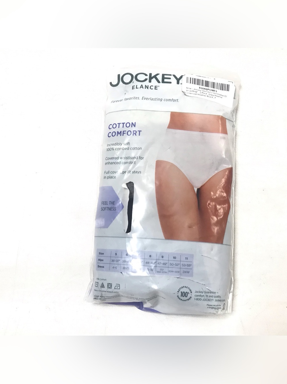 3 Pk Jockey Size 7/L Cotton Comfort Briefs Solid Heather 100% Cotton Gray New
